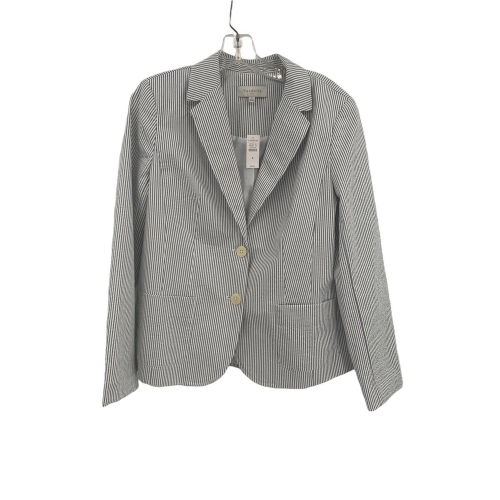 Talbots Gray and White Seersucker Blazer
